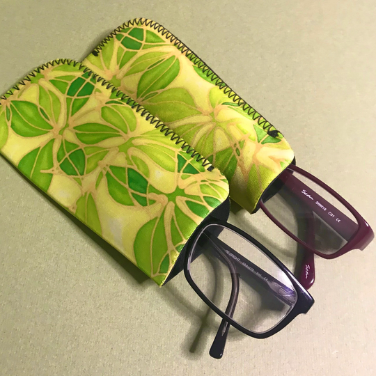 Spring Leaves Soft Glasses Case - Pocket Reading Lemon & Lime Fabric Spectacles Cover Slip On Protective Pouch