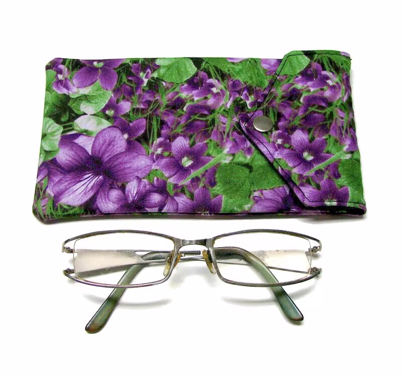 Eyeglass Case, Padded, Premium Cotton, Snap Closure, Eyeglass Holder, Eyewear Case, Readers, Violets, Violets