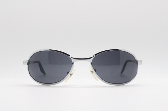90S Vintage Mini Big Eye Sunglasses. Crisp Chrome Round Frame With Black Curved Lenses. Mens Nos. Steampunk. Rave