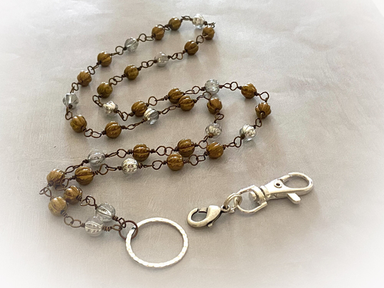 Two Tone Bronze & Silver Convertible Eyeglass Necklace, ID Badge, Mask Holder