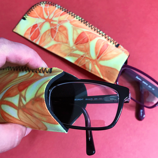 Portable Spectacles Case - Slip On Glasses Grandma Gift Soft Fabric Protective Yellow Orange Reading Pouch