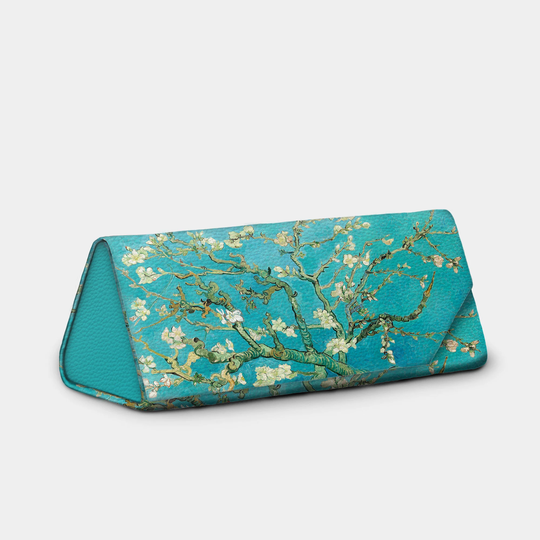 Van Gogh Almond Blossom Foldable Sunglass Case Easy Fold Glasses Holder Leather Grain Magnetic Claspa Classic Art Sunglasses Eyeglass