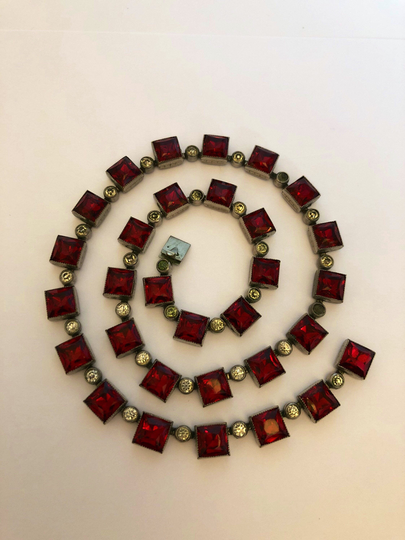 Art Deco 1930's Diamanté Ruby Glass Cased Swarovski Paste Necklace, Vintage, Wedding, Statement Necklace