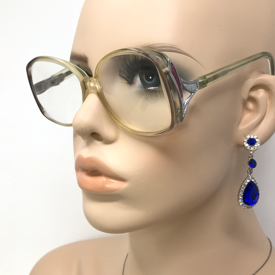 Vintage Ladies Eyeglasses Glasses Frame Clear Silver Square Used Eyeglass Frames Retro
