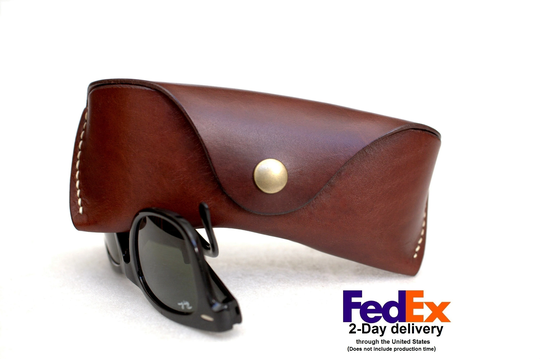 Leather Sunglasses Case With Belt Loop Mahogany Brown Veg Tan Leather New Color