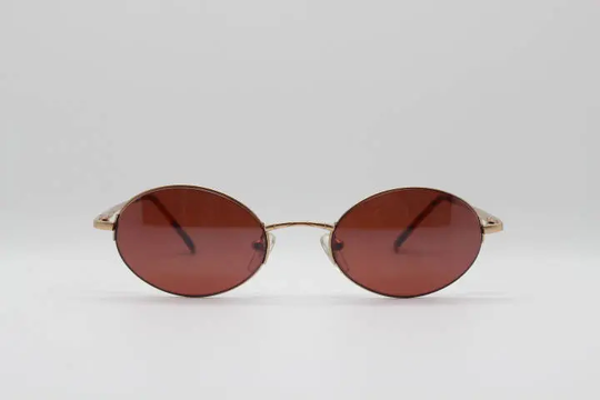 90's Vintage Oval Sunglasses. Matt Satin Gold Metal Frame With Brown Lenses. Bnwt. Unused Nos