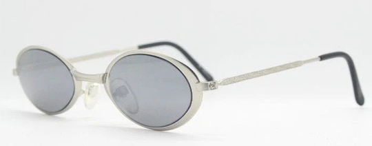 90S Vintage Oval Sunglasses. Small Slim Flat Minimal Silver Metal Frame With Mirror Lenses. Unused Nos