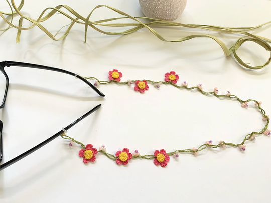 Pink Flower Eyeglass Chain/Glasses Holder Eyewear Retainer Accessories Eye Lanyard