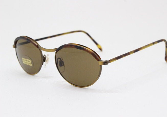 90S Vintage Oval Sunglasses. Matt Satin Metal Frame With Brown Lenses & Tortoise Brow Arms. Nos