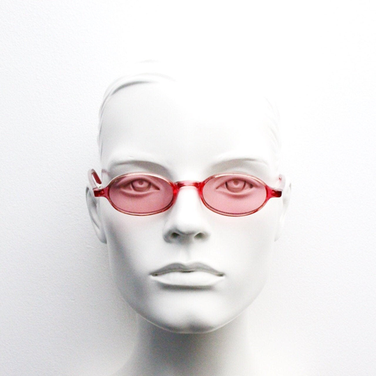 Montagut Paris 90S Vintage Small Oval Sunglasses. Pink Transparent Psychedelic Mod 60S Style Frame With Matching Lenses. Bnwt. Unused Nos