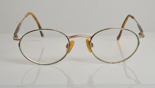 Vintage Enjoy E5510 B Eyewear, Gold Frame, Multicolor Pattern Decoration, Clear Rx-Able Prescription Lenses. Rare Piece. Made in Germany