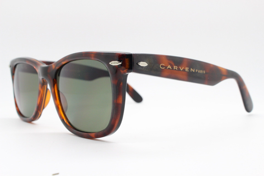 Carven Paris Vintage 90S Wayfarer Style Sunglasses Model Ca03. Nos Dark Tortoise Frame With Contrasting Green Lenses. 60S Bnwt