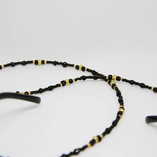 Sunglasses Chain/Cord Glasses - Black & Gold Beaded