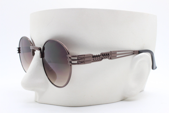 90S Vintage Oval Metal Sunglasses. Brown/Bronze Medium Sized Frame With Ornate Industrial Style Arms & Graduated Lenses. Unused Bnwt