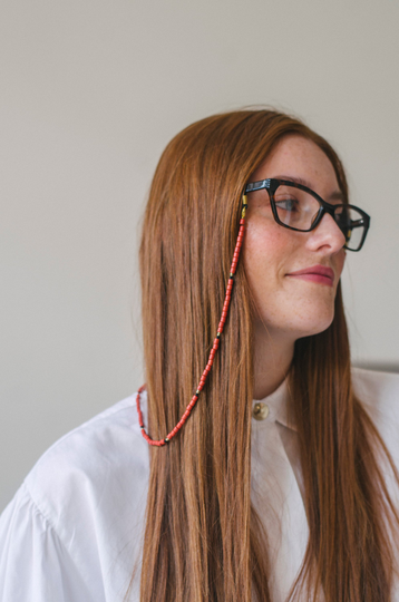 Red Boho Eyeglass Chains Of Ceramic Beads | Beaded Mask, Holder Traditional Ukrainian Accessory Inspired Teacher Gift