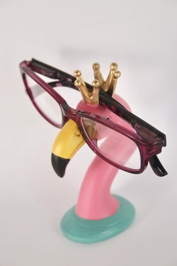 Pink Flamingo Eye Glasses Holder/stand With Gold Crown