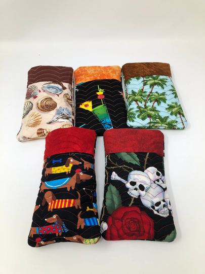 Eye Glass Case, Sun Novelty Prints, Seashells, Skulls & Roses, Tropical Drinks, Dachshunds, Palm Trees
