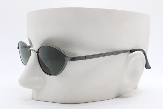 90S Vintage Low Profile Angular Sunglasses. Minimal Small Gunmetal Grey Frame With Green Lenses, Unused. Bnwt