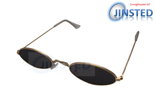 Adult Modern Sunglasses Black Tinted Lens Gold Oval Frame Uv400 Protection Aov002
