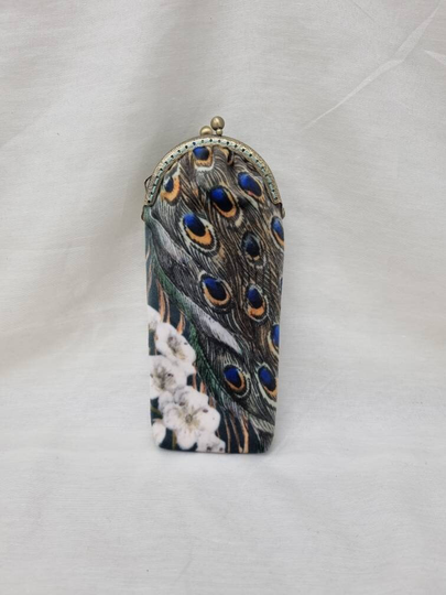 Peacock Feather Velvet Kiss Clasp Glass Case/Eyewear Case/Sunglass Case/Pencil Case/Kiss Lock Glasses Case/ Case/Gift For Her