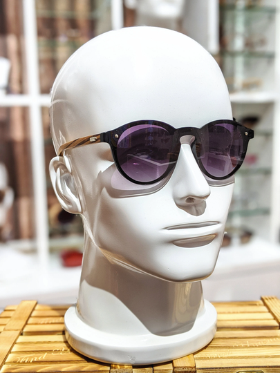 Wooden Arm Round Shape Sunglasses Lightweight
