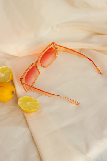 Transparent Pink Chunky Bevelled Rectangle Sunglasses