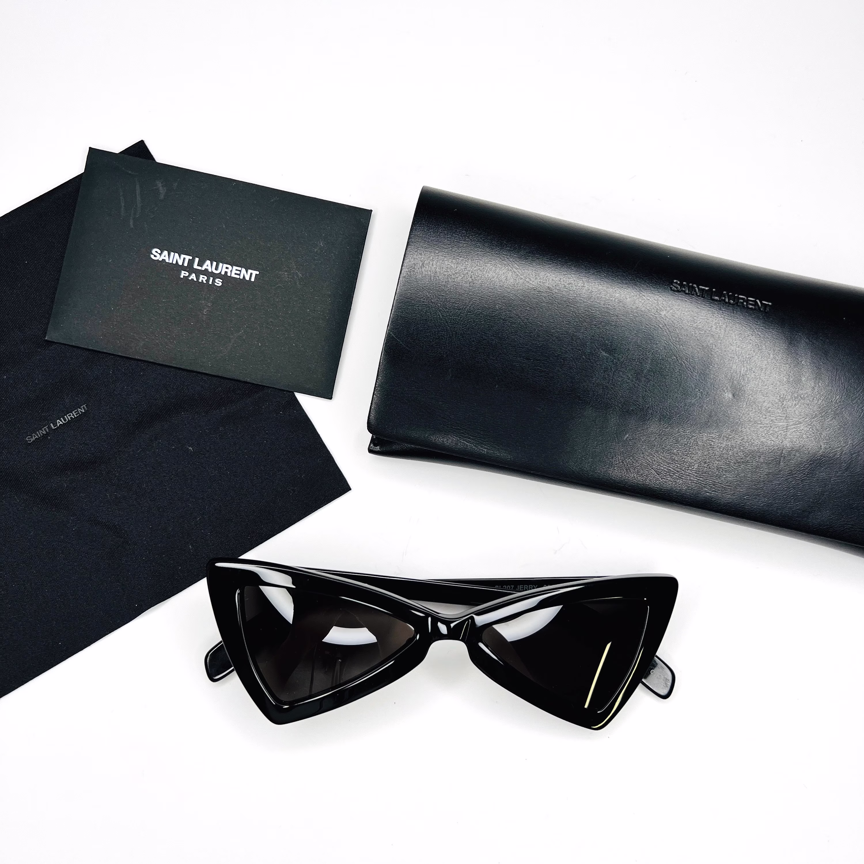 Saint Laurent Sunglasses Sl207 Jerry Black Triangle Cats Eyes Embossed Into Frames Authentic