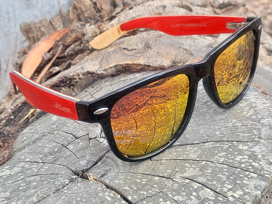 Canyon Red Gorge, Handmade Red Bamboo Arms, Polarized Red/Orange Mirror Lenses