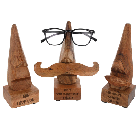 Personalised Engraved Wooden Nose Reading Glasses Holder | Novelty Spectacles Stand Fun Gifts For Grandparent Unique For Mum Dad