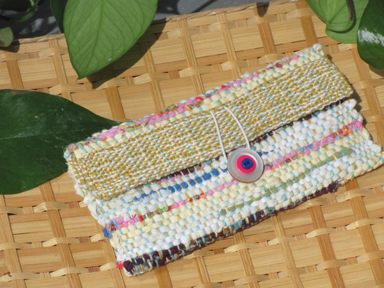 Etsy Pick Boho Wallet Smart Phone Case, Small Handmade Hand Woven Clutch Purse, Cloth Fabric Eyeglass Case Vegan Eco Upcycled Recycled Bag