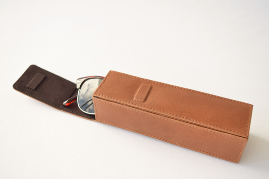 Personalized Eyeglasses Case - Leather Holder Monogrammed Sunglasses Full Grain Leather Reading Glasses Brown