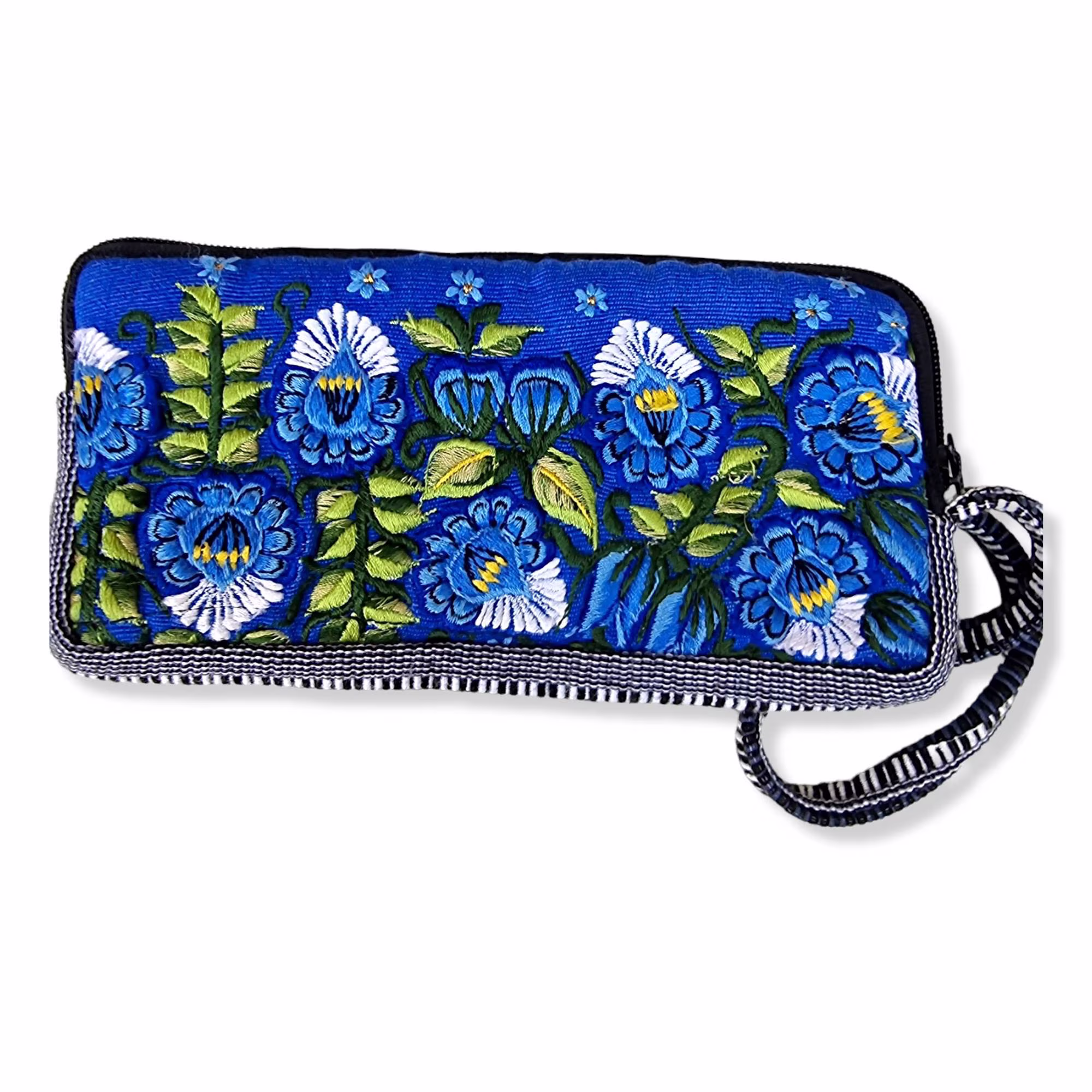 Embroidered Eyeglasses Case Or Phone Holder, Floral Wristlet Purse, Ethnic, Clutch, Blue Colour Boho Bag, Hippie Purse