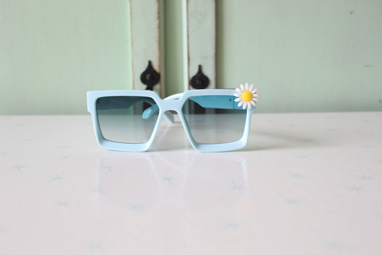 The Blue Floral Hippie Sunglasses....handmade. Custom. Retro. Shades. Hipster. Kitsch. Summer. Party. Kooky. Twiggy. Mod. Costume