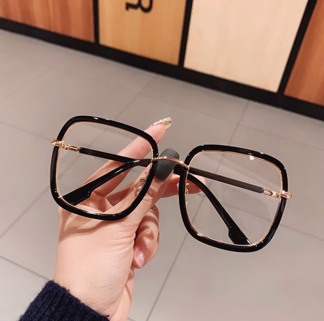 Myopia Oversized Anti Blue Light Glasses | Square Frame Vintage With Diopter -1 -2.5 -6.0