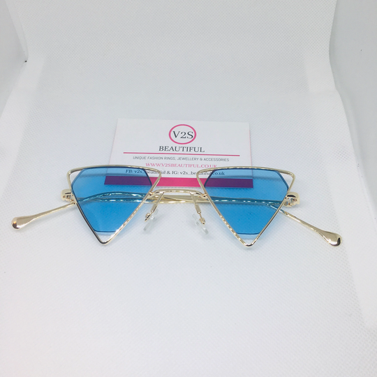 Blue Triangle Sunglasses, 80S Retro Vintage Punk Hippie Women's & Men's Sunglasses. Y2K