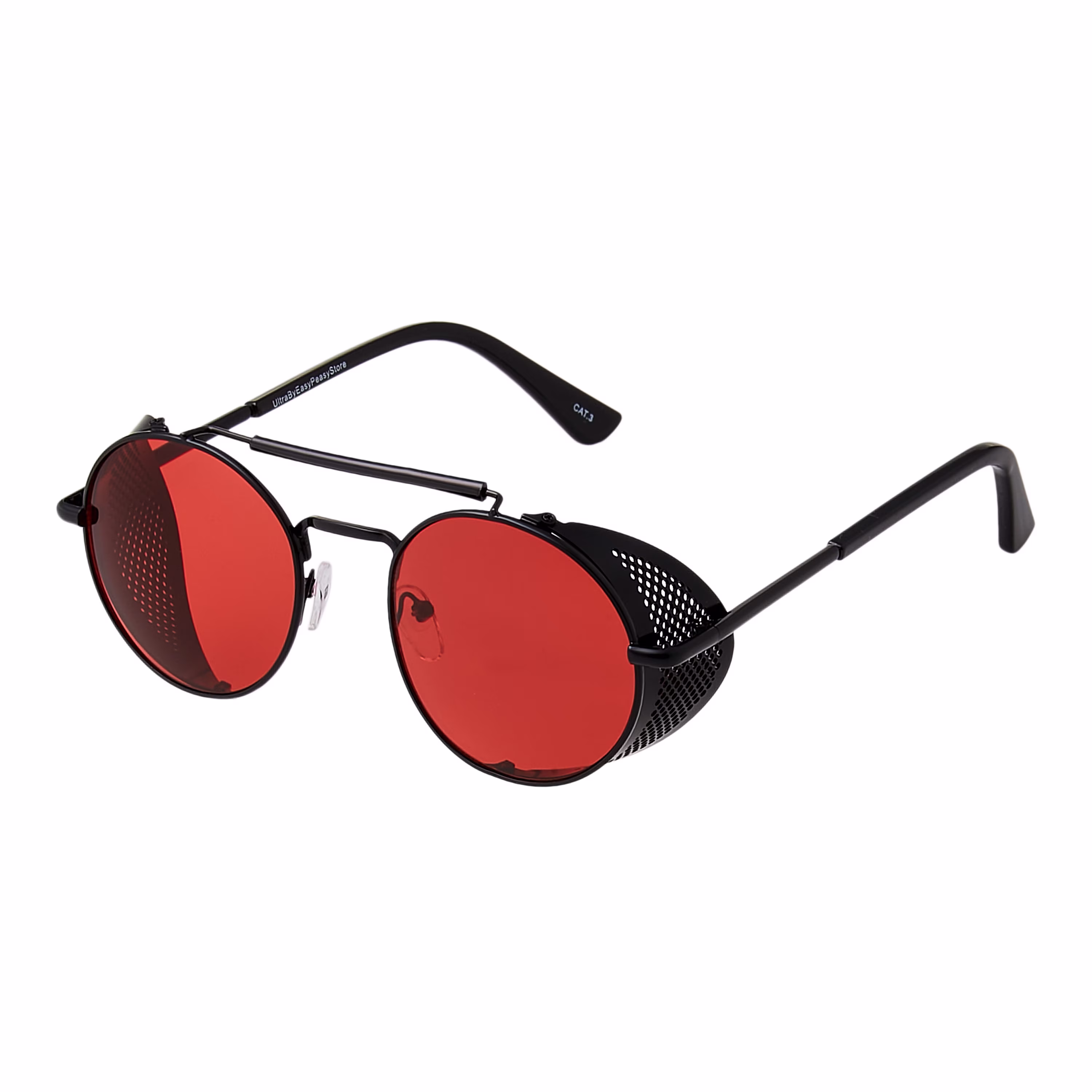 Black With Red Lenses Steampunk Deep Blinder Sunglasses Retro Women Mens Round Goggles Glasses Uv400