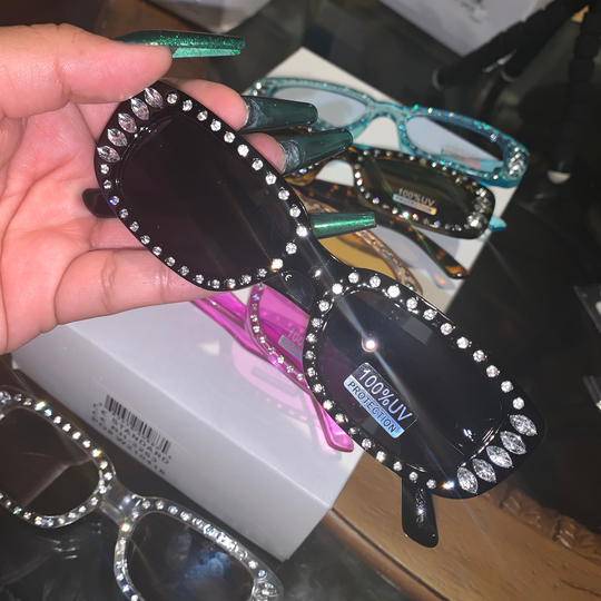 Black Diva Sunglasses Diamond in Black & Silver Elegant Fashion Grunge Goth Square