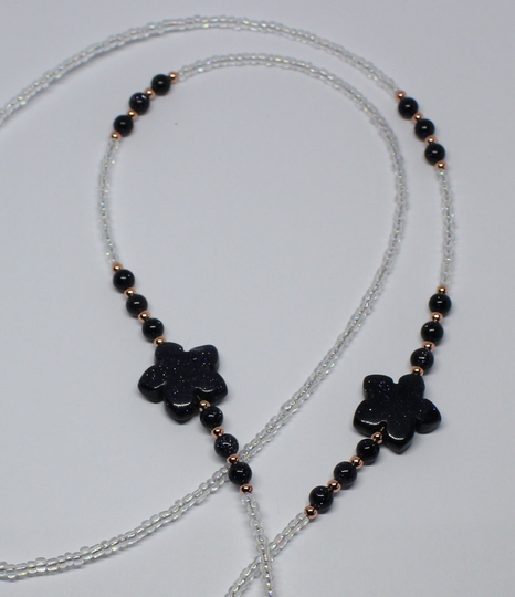 Blue Sandstone Flower Gemstone Beads Glasses Chain, Flowers Beaded Spectacles Eye Sunglasses Holder
