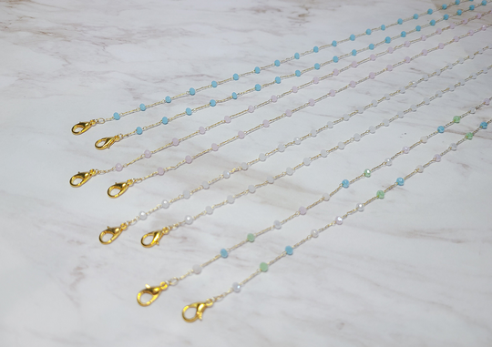 Special Edition Elegant Eyeglass Gold Chain Necklace, Mask With Pastel Crystal Beads