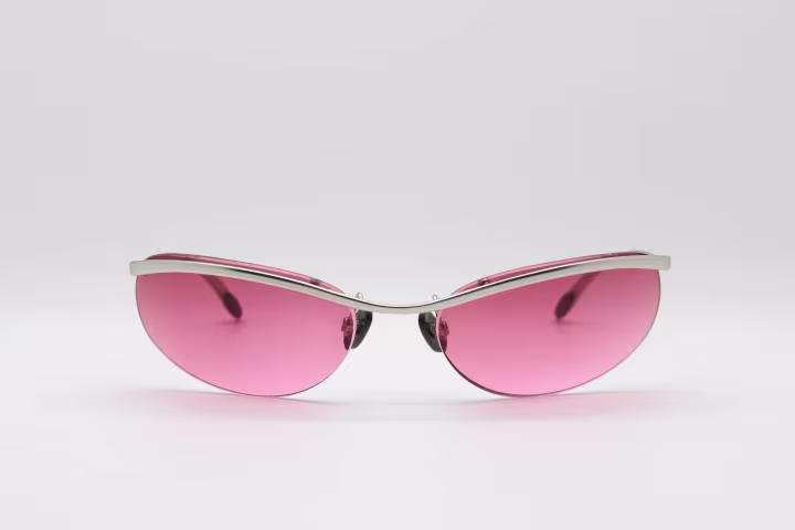 Carven Of Paris 90S Vintage Pink Cat Eye Sunglasses Made in France. Floating Frameless Lens On Metal Browline. Y2K. 2000's Nos