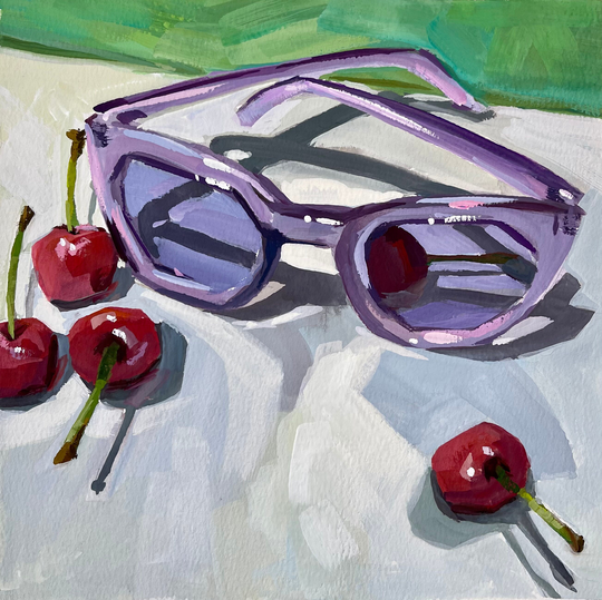 Sunglasses & Cherries Art Print, Cherries Painting, Cottage Style, Impressionist Art, Gallery Wall