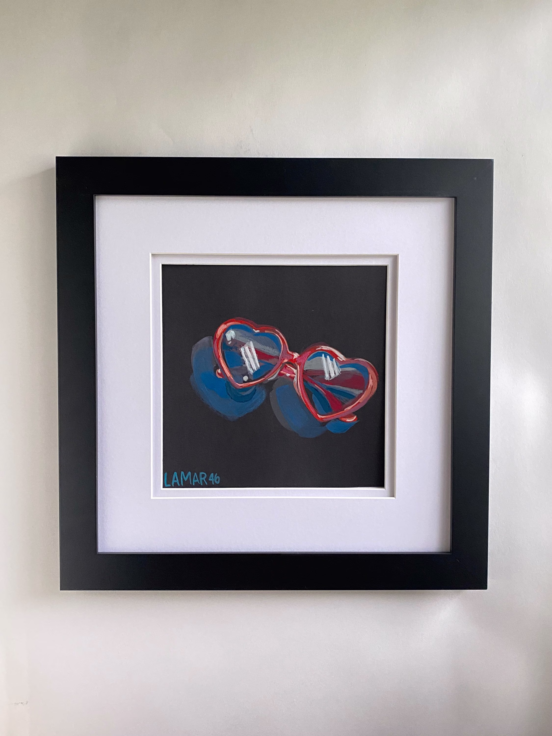 Heart Sunglasses Valentine Original Gouache Painting