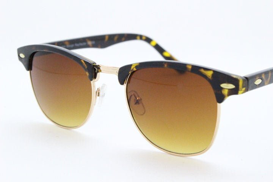90S Vintage Clubmaster Style Sunglasses. Tortoise Gloss 50S, 60S Browline With Gold Half Rim. Bnwt