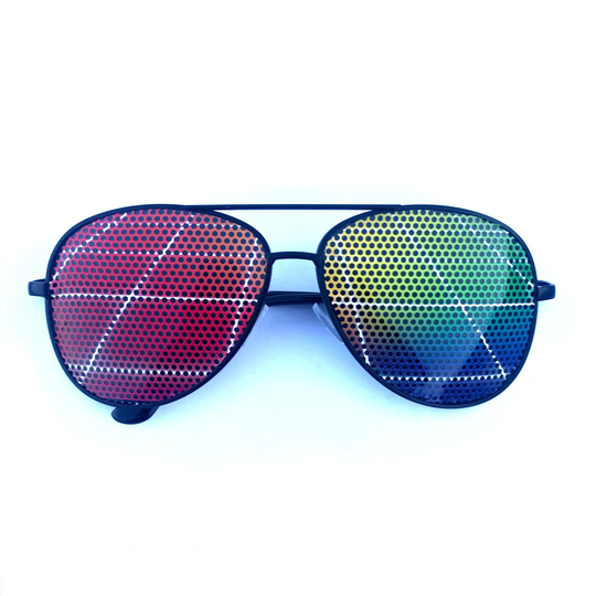 Rainbow Gradient Waperwave Grid Graphic Aviator Sunglasses