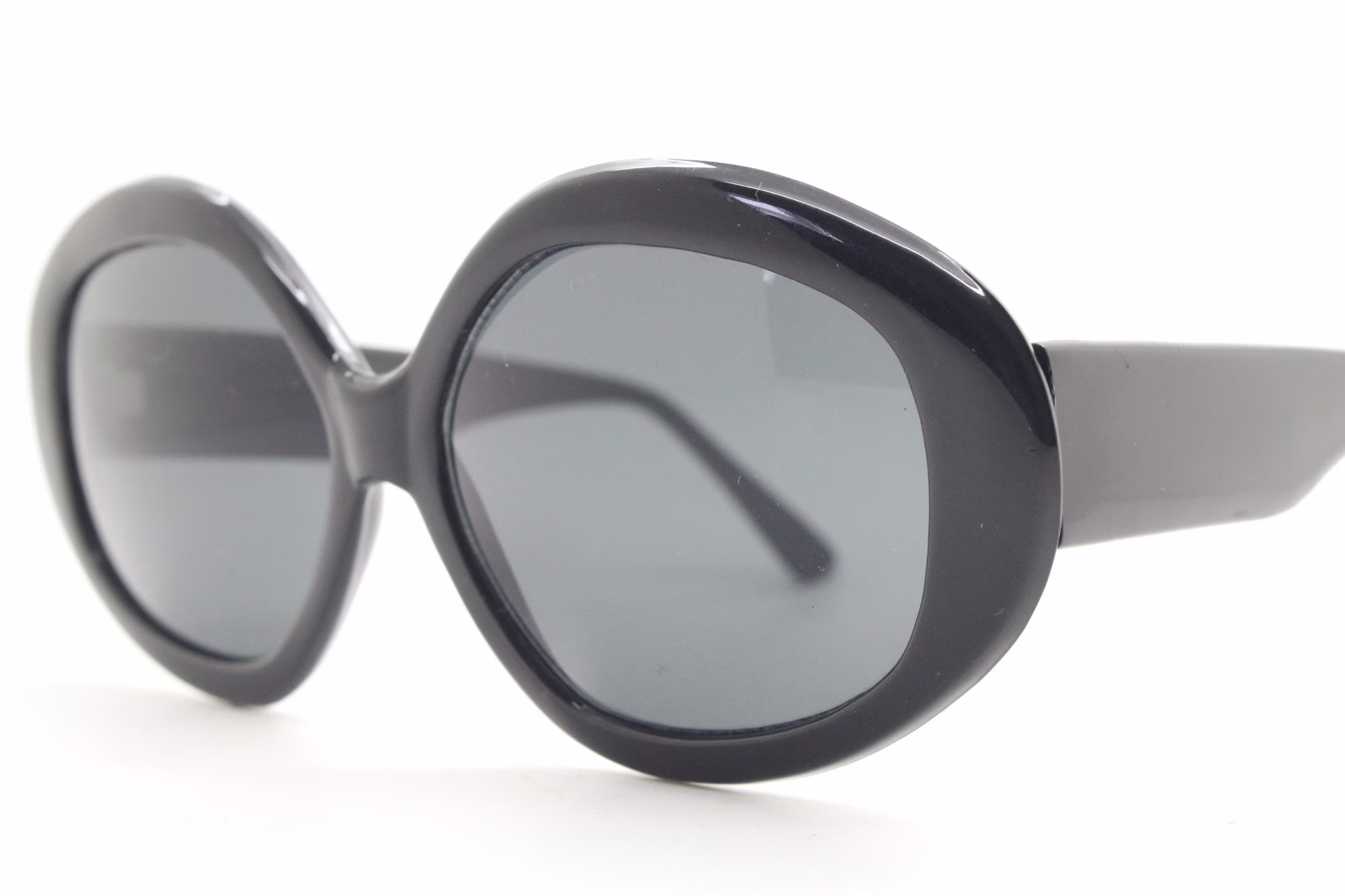 90S Vintage Oversized Abstract Pentagon Sunglasses. Thickened Black Gloss 60S Design Frame With Lenses. Mod. Unused Nos