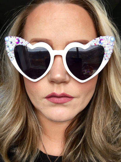 White Heart Shaped Encrusted Bride To Be Hen Party Bachelorette Sunglasses