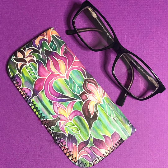 Purple Iris Soft Fabric Glasses Case - Slip On Spectacles in Pink Green Protective Pouch Small Pocket