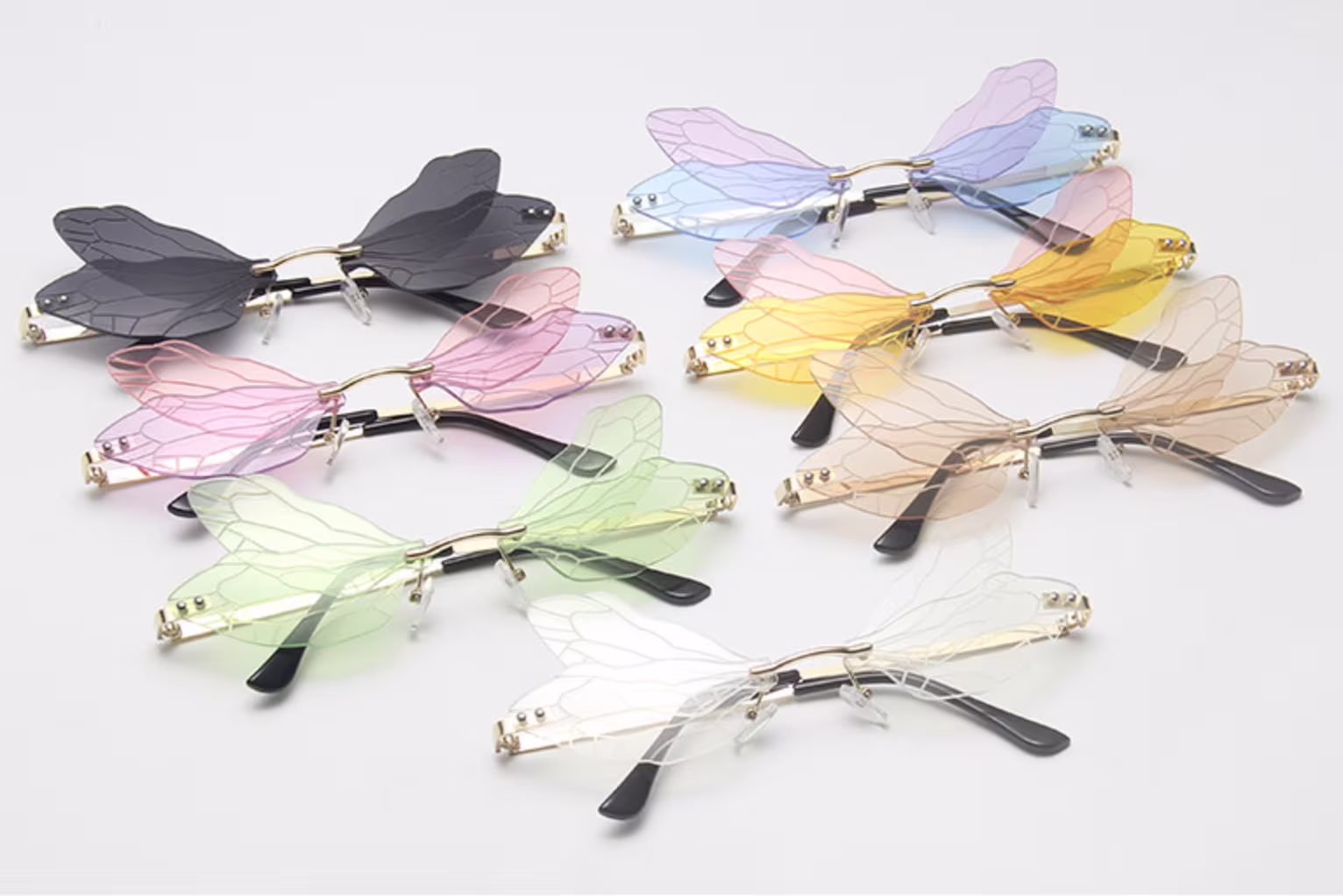 Dragonfly Rimless Sunglasses Cute Y2K 90S Sunglasses - Pink Blue Accessories Frameless Retro