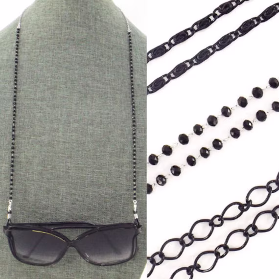 Black Eyeglass Chain For Women Men | Necklace Glasses Sunglasses Holder Face Mask Lanyard
