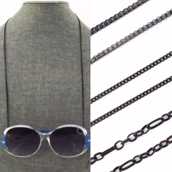 Black Eyeglass Chain Men Women | Face Mask Lanyard Necklace For Glasses Sunglasses Holder Box Chain, Curb Figaro
